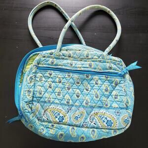 Vera Bradley Pale Blue & Yellow Paisley Floral Cotton Bag Lots of Pockets